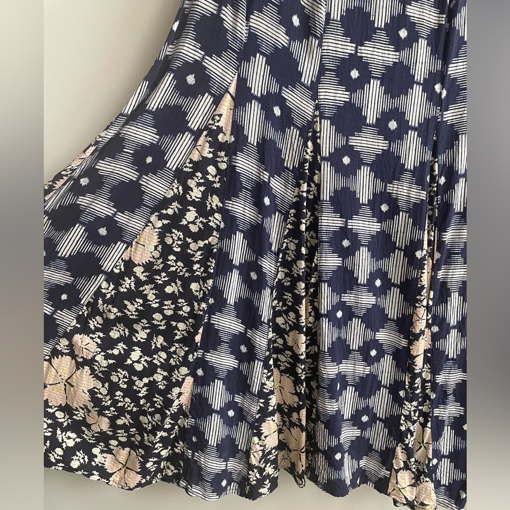 Anthropologie Maeve Indiga Swing Dress Mixed Print Floral Geometric Corset Back - Picture 5 of 12